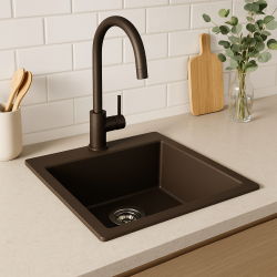 GraniteMy Universal pia de café de granito 40x40 cm montagem superior, montagem inferior e montagem nivelada com plugue de aço inoxidável 1208967212